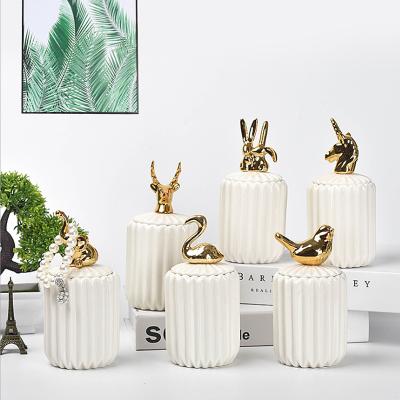 China Mordern Cheap Custom Nordic Wedding Ceramic Candy Can Creative Storage Jar With Animal Shape Lid For Home Decor for sale