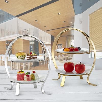 China Stainless Steel Three Layer Afternoon Tea Dessert Stand High End Fruit Tray Cake Stand Restaurant Hotel Coffee Break Stand for sale