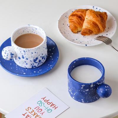 China Sustainable Sustainable Ins Creative Handmade Ink Splatter Ceramic Mug Plate for sale