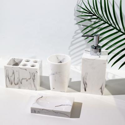 China Sustainable Resin Bathroom Set Hand Sanitizer Bottle Single Sustainable Marble Lightweight Luxury Nordic Home Wash Four Pieces Set for sale