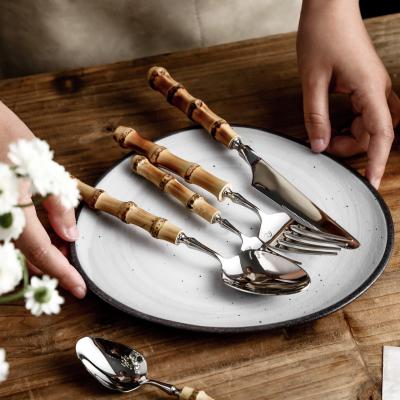 China Sustainable 304 Stainless Steel Small Size Creative Bamboo Steak Knife, Fork, Spoon Western Tableware for sale