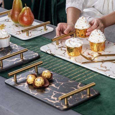 China Living Room Eco-Friendly Eco-Friendly With Handle Household Afternoon Tea Dessert Cake Stand Fruit Snack Tray Ceramic for sale