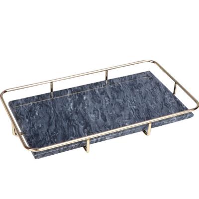 China Wholesale Eco-Friendly High End Handmade Popular Natural Marble Tray Metal Serving Tray Eco-Friendly for Home Decor and Hotel for sale