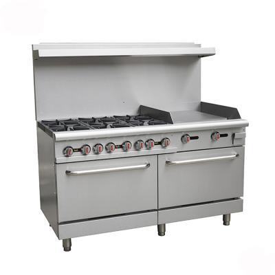 China Retail Commercial Gas Range 6 Burner with Double Ovens and 24 Inch Gas Grill Top RGR60-G24 for sale