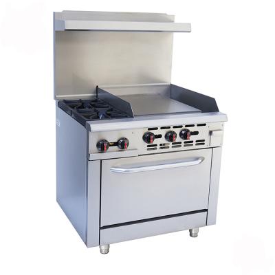 China Retail Commercial Cooking Equipment Gas Range 2 Burners with Oven and 24 Inch Gas Griddle for sale