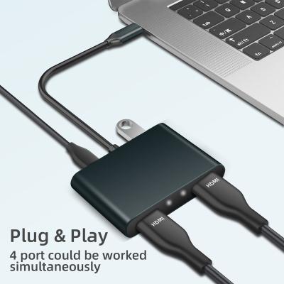 China New Arrival 4K COMPUTER Switch Splitter Type-C Hub 4 in 1 PD Charging Compatible with MAC OS, Windows, Android USB C to Dual HDMI Adapter for sale