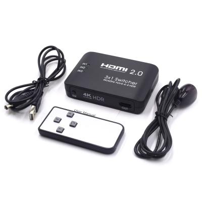 China hdmi switcher 3x1 4k ultra hd switch 3 in 1 4K/60Hz 3 port video changer with IR remote 102.5x 69.5x 23mm for sale