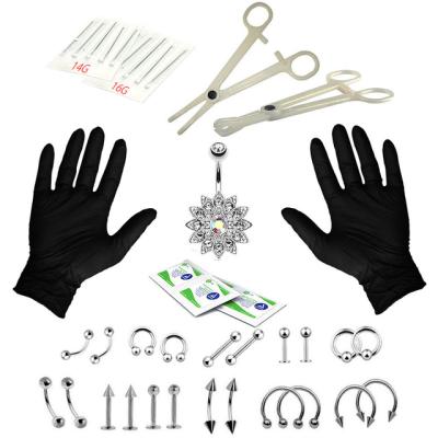 China FASHIONABLE Professional Navel Ring Body Piercing Kit Stainless Steel 14G Alloy Sunflower Navel Piercing Tool Kit for sale