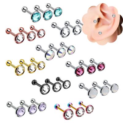 China 30Pcs/Set TRENDY Tragus Earring With Internally Anodized Drill Threaded Gem Earring Women Tragus Helix Ear Fork Piercing for sale