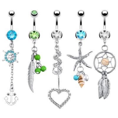 China Hot Sale 5Pcs/Set Trendy Fashion Jewelry For Surgical Steel Curved Belly Button Ring Body Piercing Woman Navel Ring 316L for sale