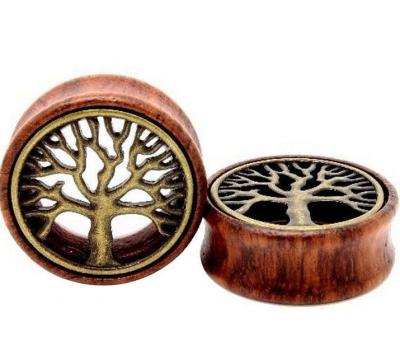 China 10Pairs/Set TRENDY Tree Of Life Wooden Expanders Piercing Fashion Ear Plug Tunnels Measuring Stretcher To Ear Body Jewelry for sale