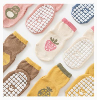 China Breathable CY wholesales anti-slip floor cartoon fruit silicone ankle baby socks for sale