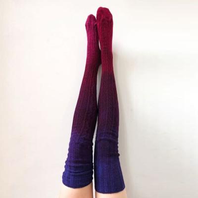 China CY Winter Fashion Tie Dye QUICK DRY Knitting Women Thick Over Knee High Socks for sale