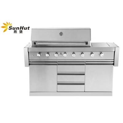 China Adjustable Height Outdoor Kitchen With Side Table Outdoor Kitchen BBQ Island All Stainless Steel Kitchen Island for sale