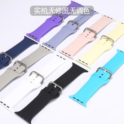 China Soft Apple Watch Strap iWatch Strap Pure Color Motion Reverse Buckle Strap Suitable For Apple Watch Silicone Strap for sale