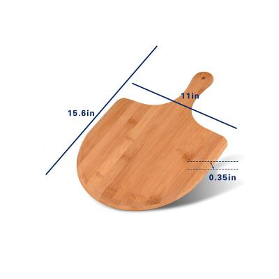 China Sustainable Bamboo Pizza Skin Paddle Spatula Cutting Board With Handle For Baking Serving Homemade Pizza for sale