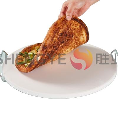 China Sustainable Pizza Stone With Handles Dinner Set Ceramic Stone Pizza Stone Pizza Baking Pan for sale