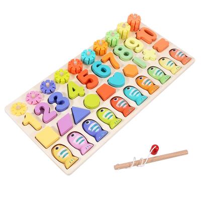 China 1-3 years old kids luxury 4 in 1Multifunctional Arabic numerals and logarithmic English letters flat math learning toy fishing toys for sale