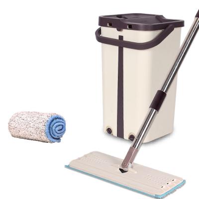 China Sustainable Floor Cleaning Flat Mop With Bucket Free Microfiber Pad Mop Squeegee Hand Self Cleaning Mop for sale