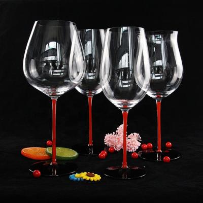 China Red Leg Glass Wine Glasses Set Lead Free Crystal Goblets Clear Wine Goblets Glassware Wine Goblets for sale