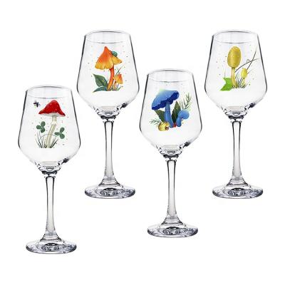 China Soda Lime Glass Hand Decal Printing Spring Wine Drinking Glass Set Red Wine Goblet White Wine Glass for sale