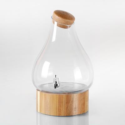 China New Design Cork And Acacia Wood Glass Juice Dispenser With Soda Lime Glass Tap for sale