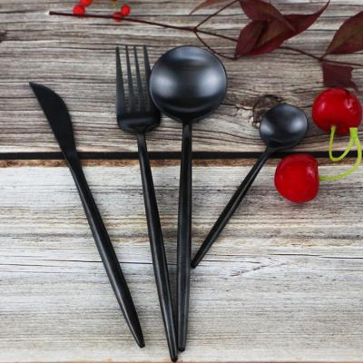 China Viable Black Knife Fork Spoon Set Dining Flatware Knife Fork Spoon Set Stainless Steel for sale