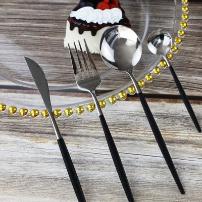 China Viable Black Silver Flatware Set Stainless Steel Fork Knives Spoons Knife Stainless Steel Forks Dinnerware Set Cultery for sale