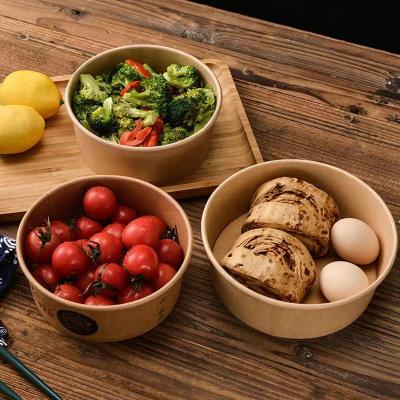 China 1300ml Disposable Disposable Take Away Kraft Paper Salad Bowl With PET Lid for sale