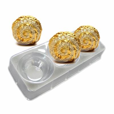 China Disposable 3 Cavities ACCEPT CUSTOM Clear Disposable Plastic Chocolate Blister Packaging Tray for sale