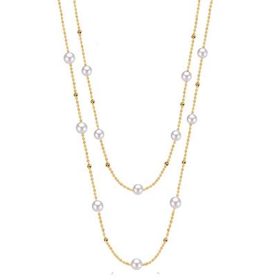 China FASHIONABLE Vintage Layered Pearl 18k Gold Multilayer Beaded Necklace 86cm Long Sweater Pearl Solid Freshwater Chain Necklace for sale