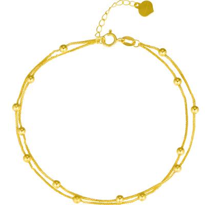 China Cute Au750 18k Solid Gold Bracelet Anklet Chain With 2.5mm Gold Beads On Hot Sale Length 15cm+3cm Women Girls Mom for sale