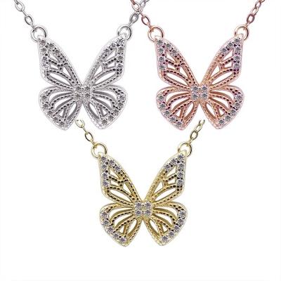 China Trendy Jewelry 2020 Butterfly Jewelry Setting 925 Sterling Silver CZ Necklace for sale