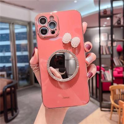 China Cute Anti-fall Pure-color Plating Mirror Cell Phone Cases For iPhone 7 8plus XS 11 12Promax TPU Soft Protection Cover for sale