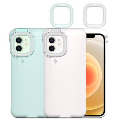 China Protective Case For iPhone 12 Pro Max For Xiaomi OPPO High Quality Built In Camera LED Ring Light For Front And Back Camera Selfie Case Matte White For iPhone 12 For Huawei Mate 40 for sale