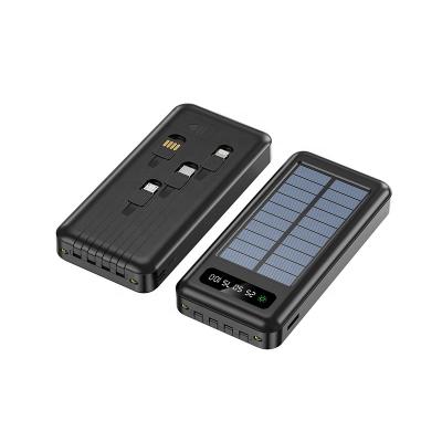 China Hot Selling Fast Charge Support Built In Cables Phone Charger 10000mAh Solar Panels Power Bank for sale