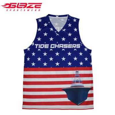 China Cheap Antibacterial Sublimated USA Flag Design Basketball Tank Top Pattern Custom for sale