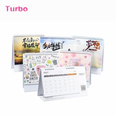 China Table Calendar Free Sample Office Supplies 2020 New Design Desk Calendar Holder Custom Creative Coloring Spiral Printing for sale