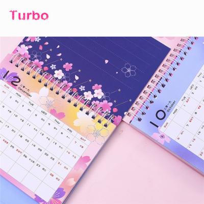 China 2020 Promotional Creative Flower Table Calendar Stationery Fashionable Products Printed Custom Spiral Kraft Paper Desk Table Calendar Diary for sale