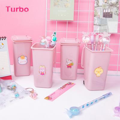 China Bulk purchase childhood cartoon pencil cup pen fashionable square holder pen pocket holder wholesale pp diary sticker stationery for sale