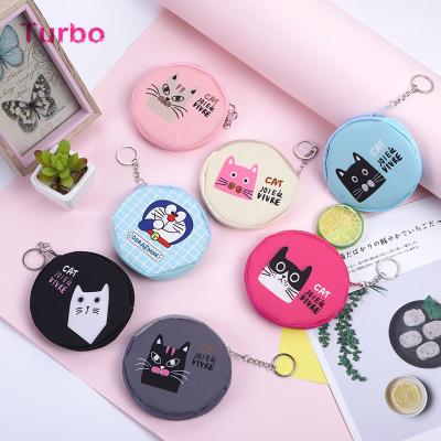 China Fashion 2021 Promotional Gifts Japanese Cartoon Lovely Animal Prints Zipper Round PU Key Chain Bags Mini Coin Purse for sale