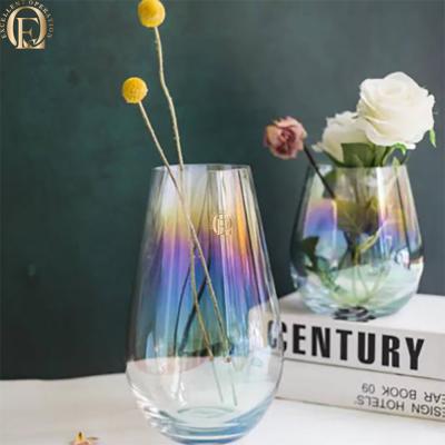 China Table Contemporary Wholesale Glass Vase Lead Free Crystal Wedding Electroplating Color for sale