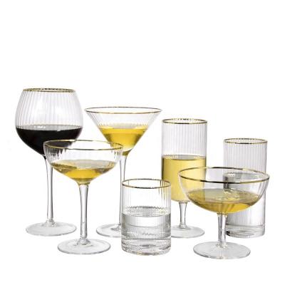 China Popular High Quality Optical Gold Rim Ribs Gin Tonic Glass England Gin Balloon Wine Glass Large 18 Ounce Superior Nordic Style Scarf EO for sale