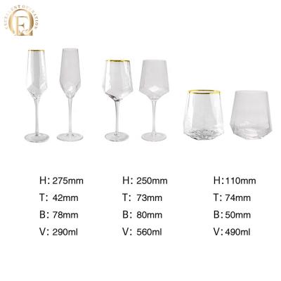 China Hammered 2021 Popular Hammered Texture Glassware Diamond Shape Goblets Gold Rim Wine Glasses/Diamond Shape Hammered Wine Glass for sale