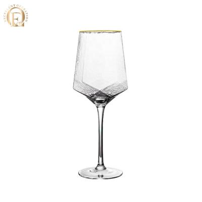 China Sxeo 560ml Crystal Goblet With Gold Irregular Luxury Hot Sale Lead Free Wall Red Wine Glass for sale