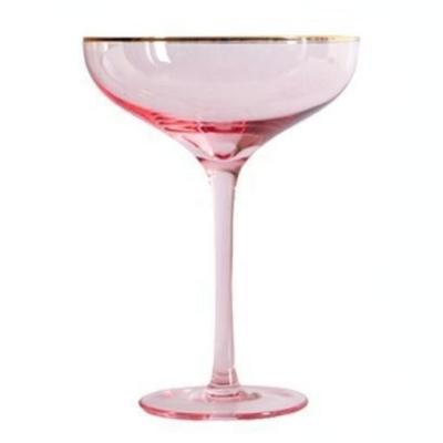 China ODM 150Ml Lead Free EO 150Ml Nordic Style Crystal Gold Rim Pink Gray Colored Champagne Glass Cocktail Martini Glass Cup for sale