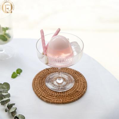 China Viable Wholesale Model Ribbed Embossed Champagne Whiskey Juice Glass Cup Dessert Clear Bowl For Wedding Party Graduation for sale