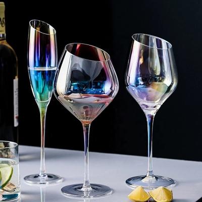 China ODM Creative IO Crystal Transparent Colored Nordic Ins Style Color Champagne Wine Glass Cups Goblet Glasses for sale