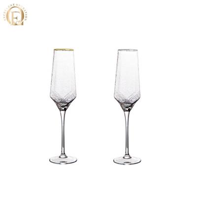 China Modern Fashion Geometric Gold Rim Household Champagne Flute Goblet Cold Pattern Ice Cold Texture Wine Drinking Glasses for sale