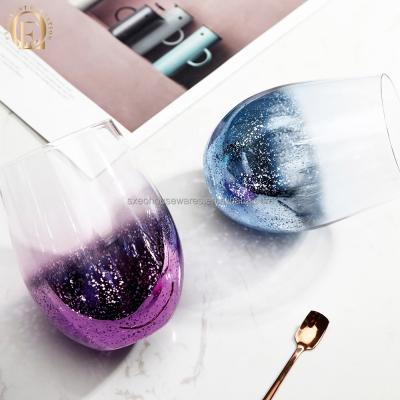 China Scarf Top EO Wholesale Customized Colored Plated Stemless Tumbler Wine and Water Glasses Tea or Juice Glass Cup for sale